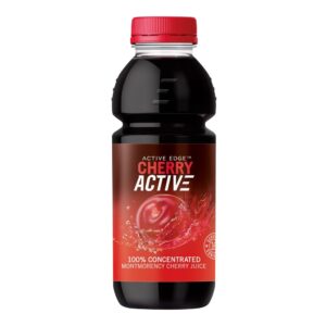 Bottle of Active Edge CherryActive Concentrated Montmorency Cherry Juice – 473ml, 100% natural with no added sugar, ideal for recovery, smoothies, and health-conscious lifestyles.