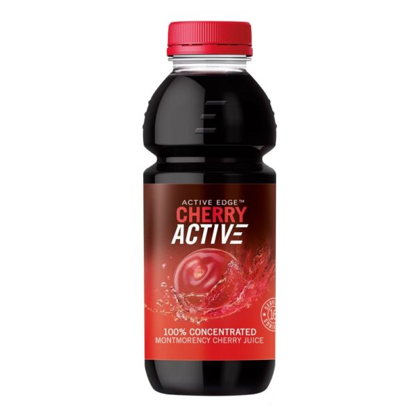 Bottle of Active Edge CherryActive Concentrated Montmorency Cherry Juice – 473ml, 100% natural with no added sugar, ideal for recovery, smoothies, and health-conscious lifestyles.