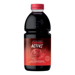 Bottle of Active Edge CherryActive Concentrated Montmorency Cherry Juice – 946ml, 100% natural with no added sugar, ideal for recovery, smoothies, and health-conscious lifestyles.