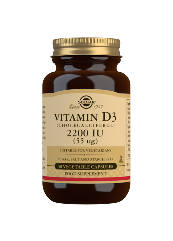 Solgar Vitamin D3 (Cholecalciferol) 2200 IU (55 mg) Vegetable Capsules - Pack of 50